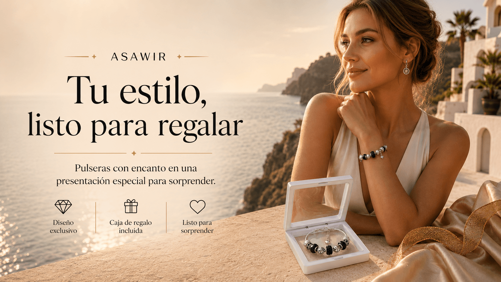Pulsera ASAWIR presentada en su caja de regalo premium